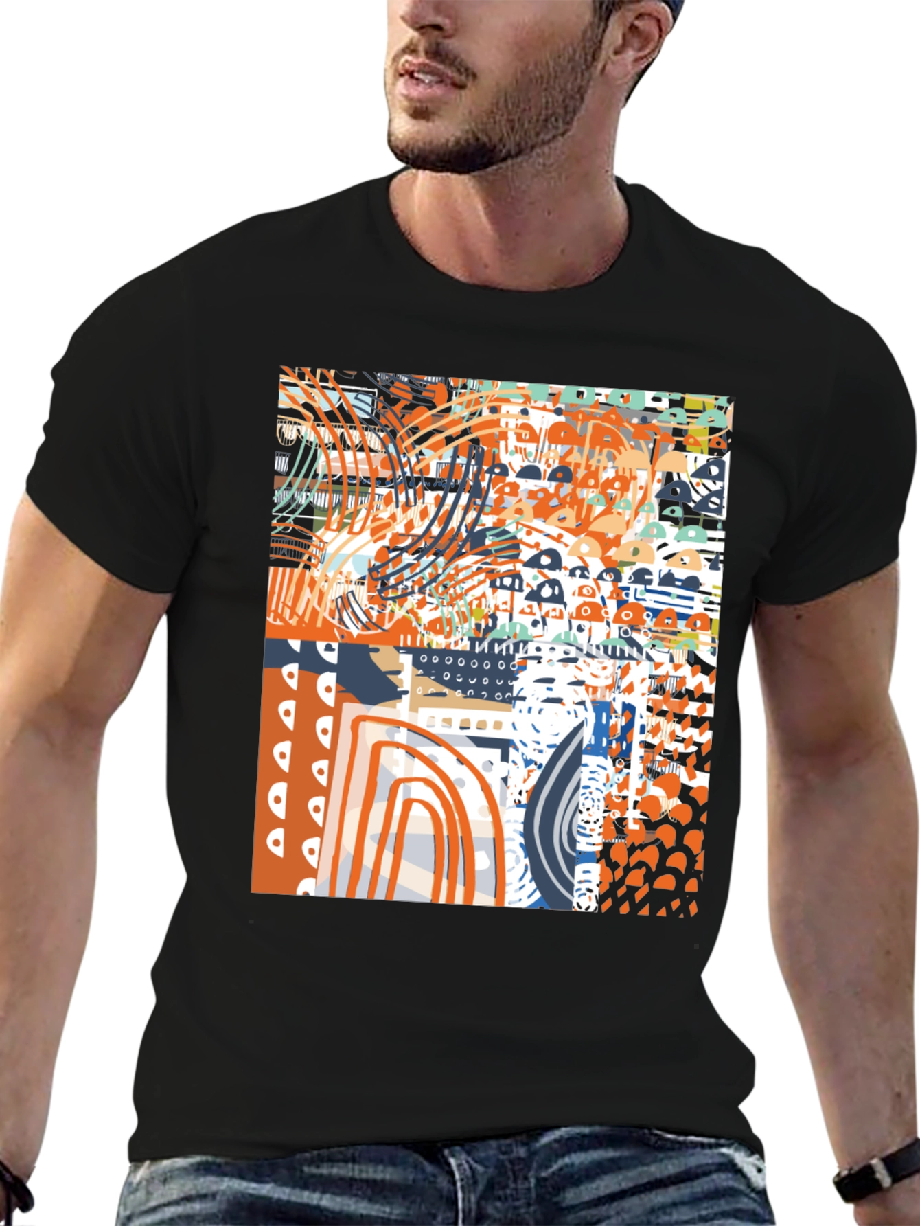 Abstract Art Graphic Print Black T-Shirt