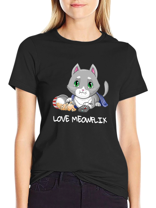 Love Meowflix Black T-Shirt - Cat Lover Tee