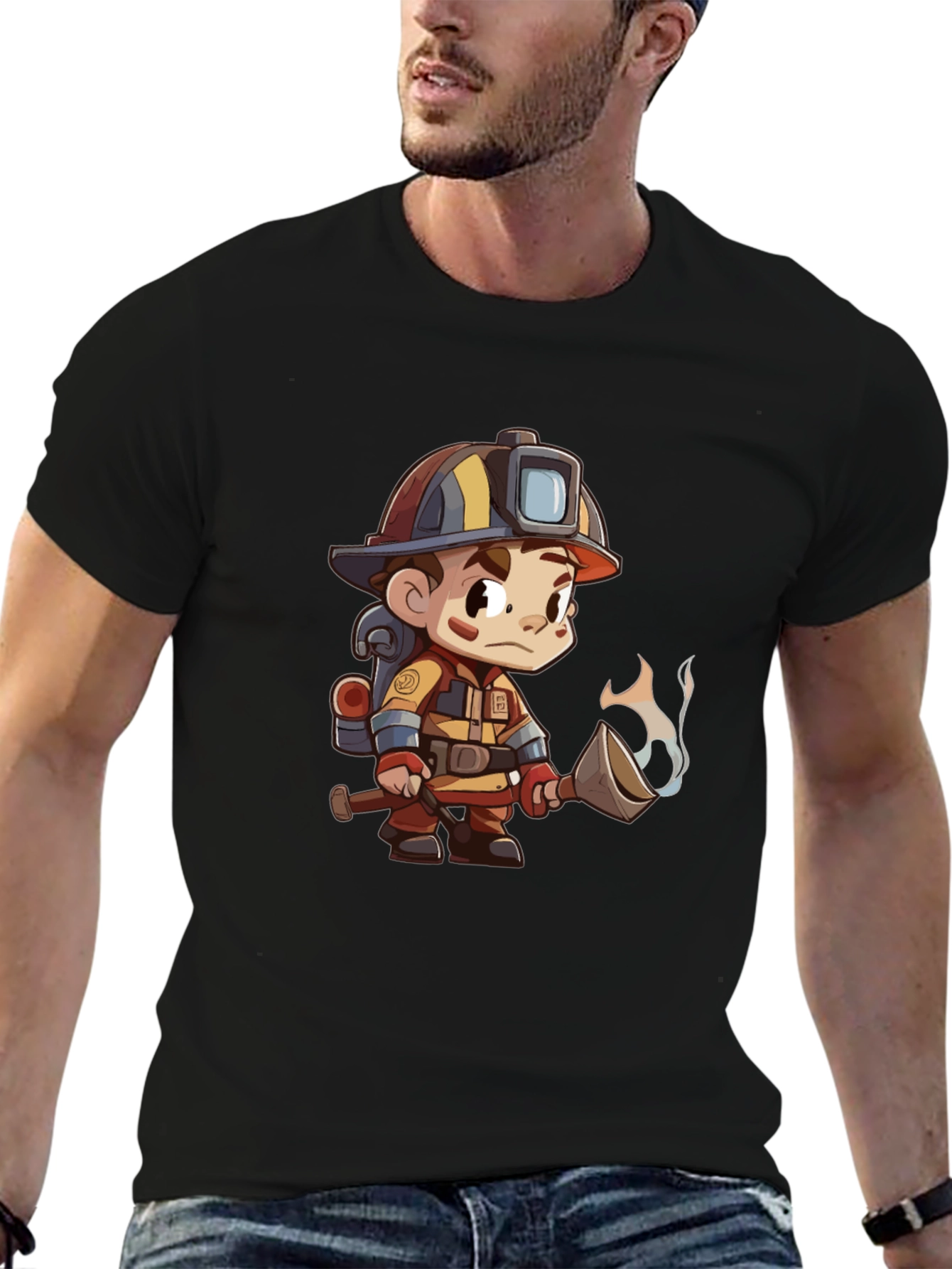 Cartoon Firefighter Graphic Tee