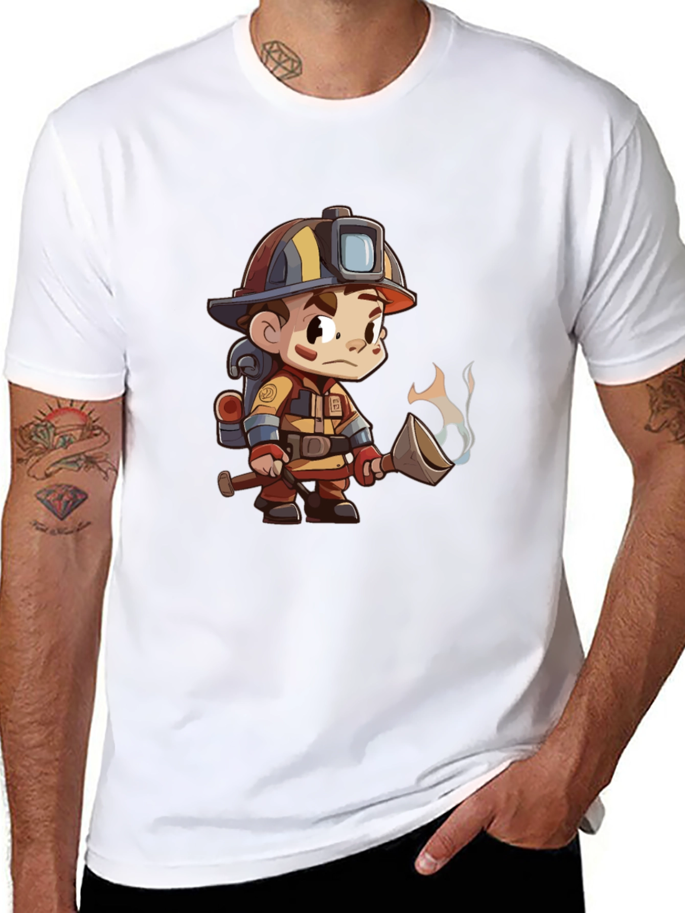 Cartoon Firefighter Graphic Tee