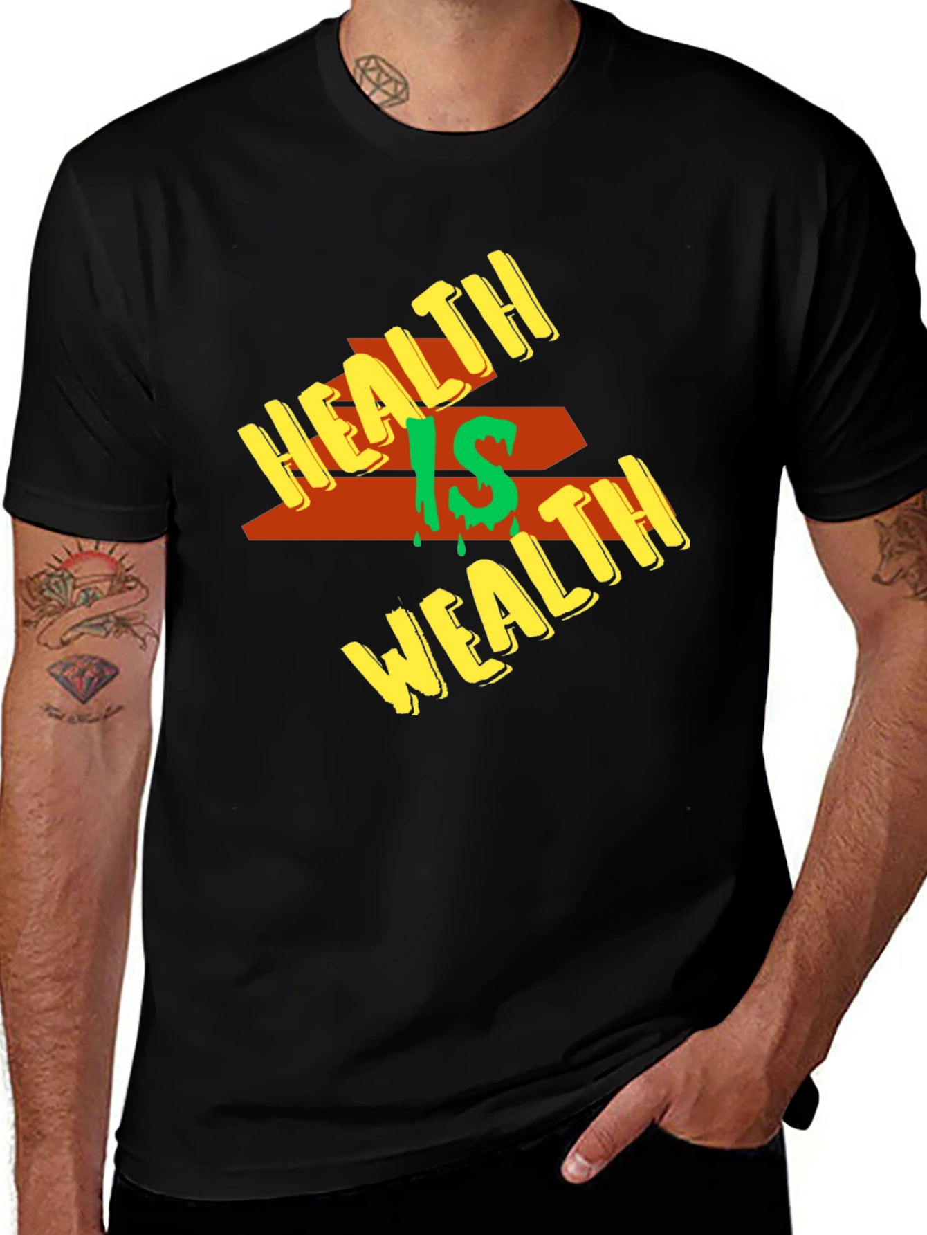 Health is Wealth Graphic Tee - Mens Black T-Shirt