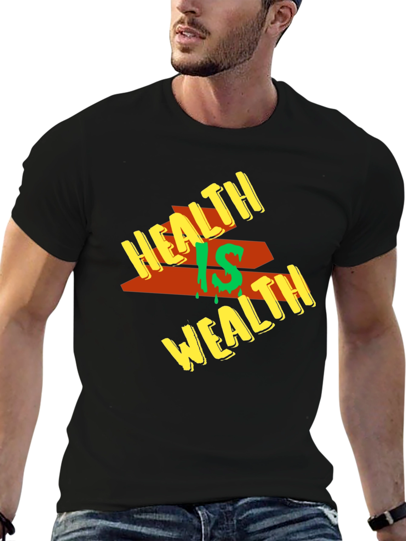 Health is Wealth Graphic Tee - Mens Black T-Shirt