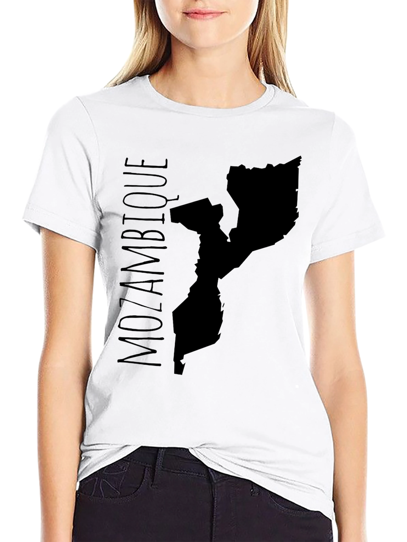 Mozambique Map T-Shirt Black Cotton Graphic Tee