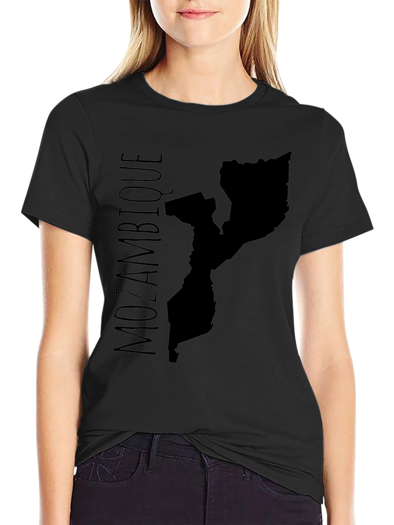 Mozambique Map T-Shirt Black Cotton Graphic Tee