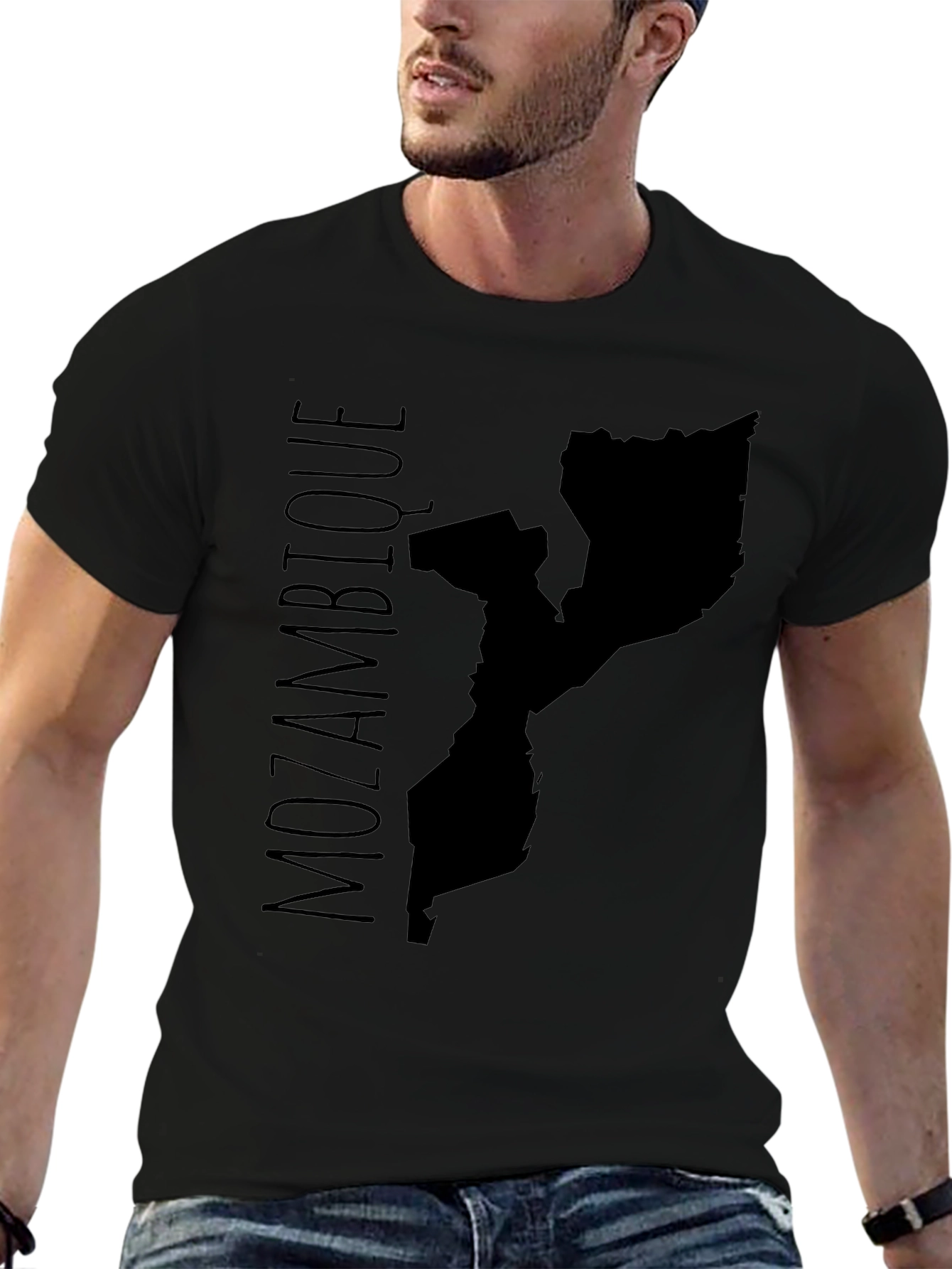 Mozambique Map T-Shirt Black Cotton Graphic Tee