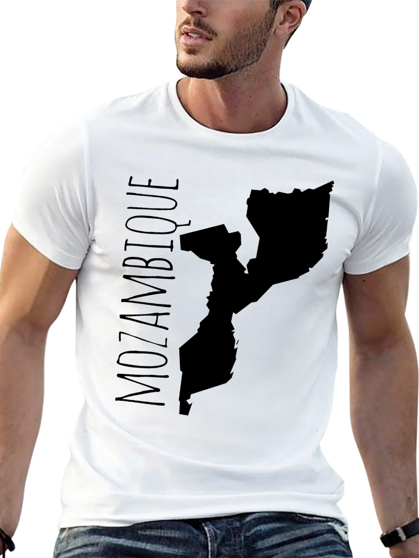 Mozambique Map T-Shirt Black Cotton Graphic Tee