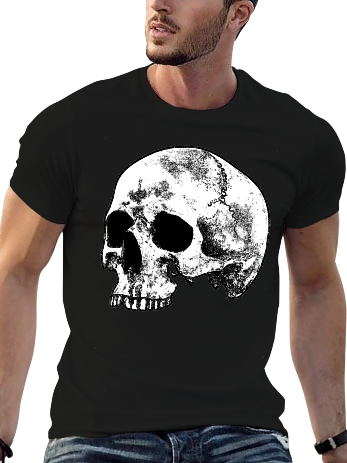 Mens Black Skull Graphic Print T-Shirt