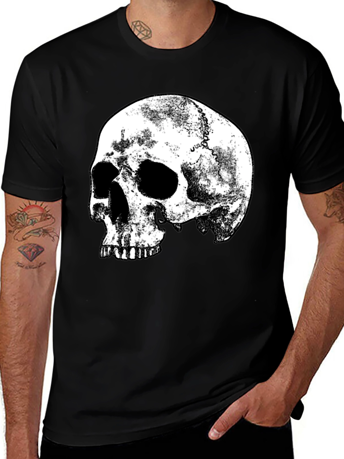 Mens Black Skull Graphic Print T-Shirt