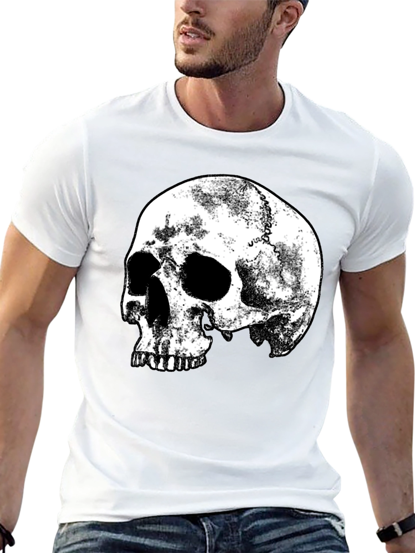 Mens Black Skull Graphic Print T-Shirt