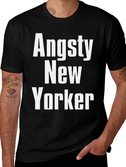 Angsty New Yorker Graphic Tee - Black Cotton T-Shirt