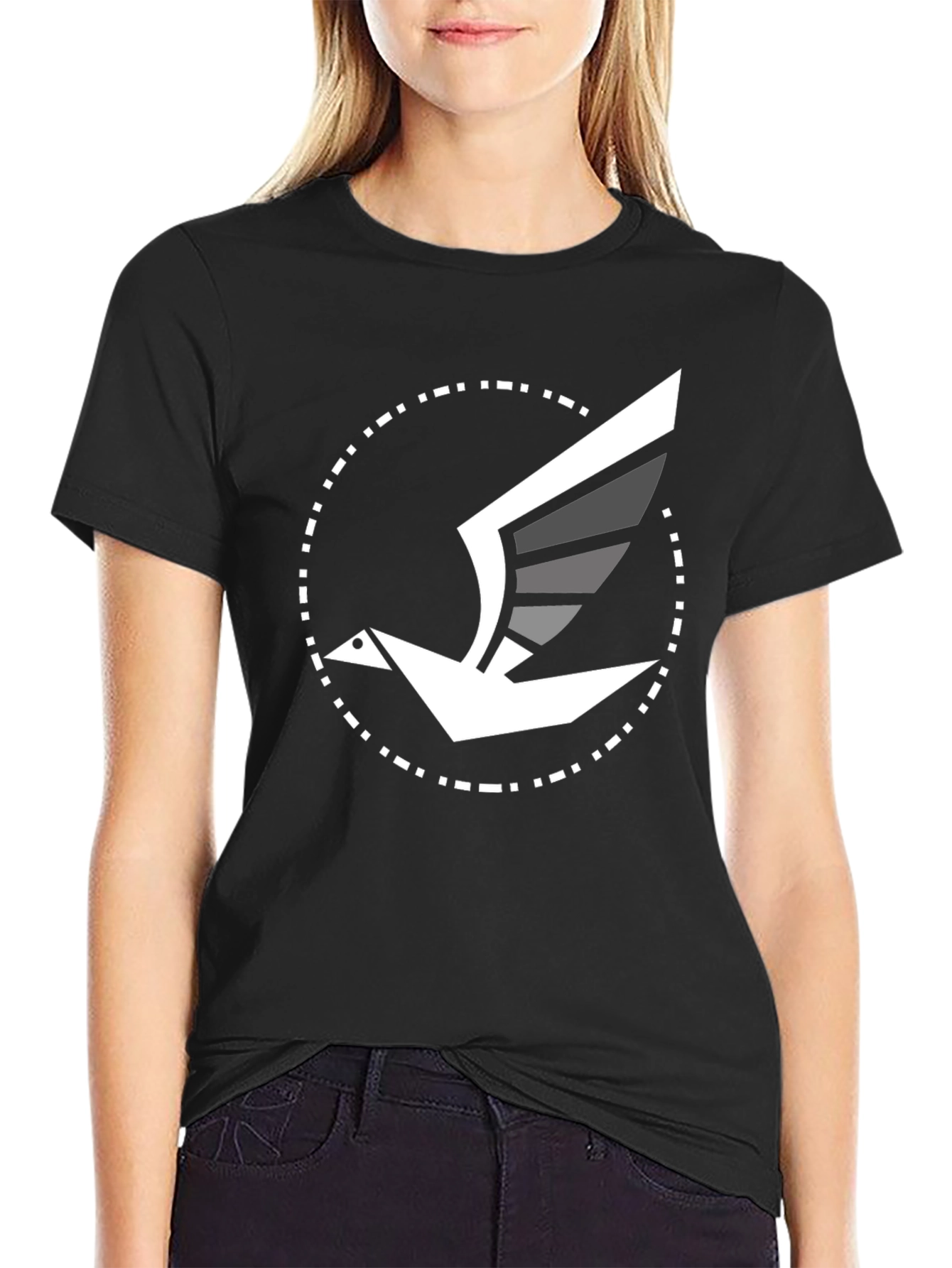 Modern Bird Graphic Tee - Black Cotton Blend