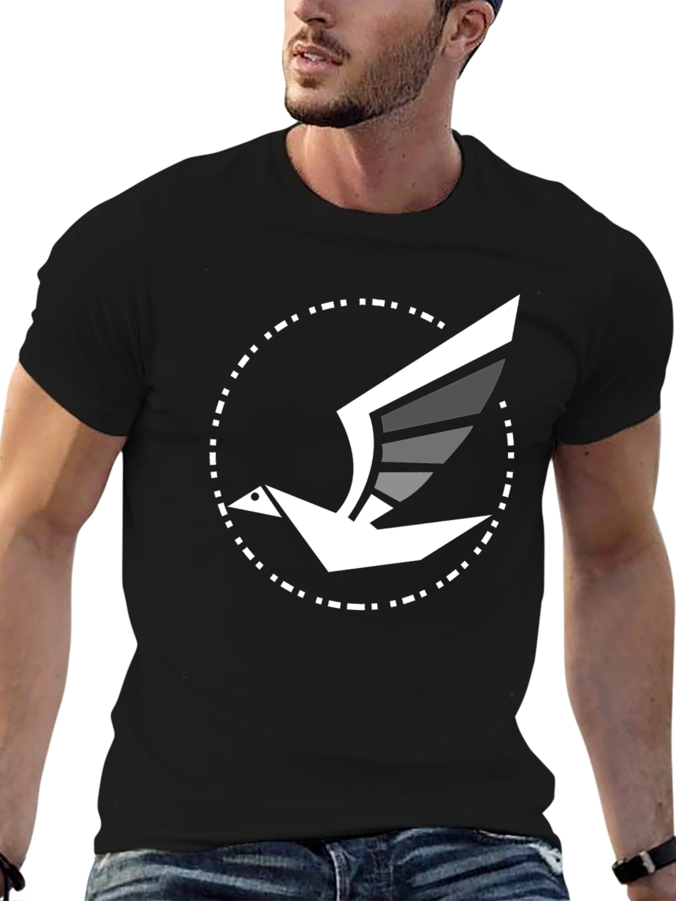 Modern Bird Graphic Tee - Black Cotton Blend
