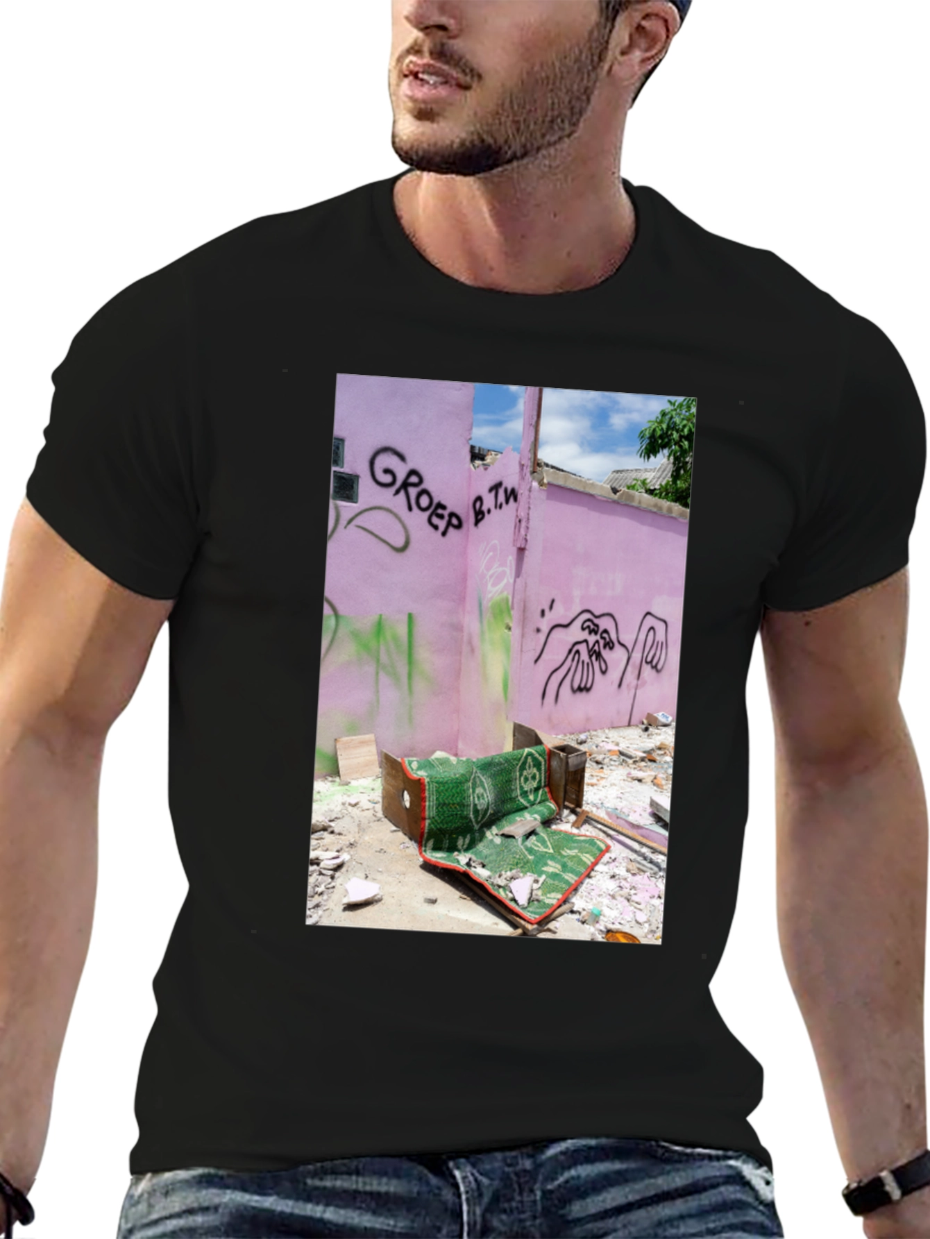 Artistic T-Shirt: Graffiti Pink Wall Design