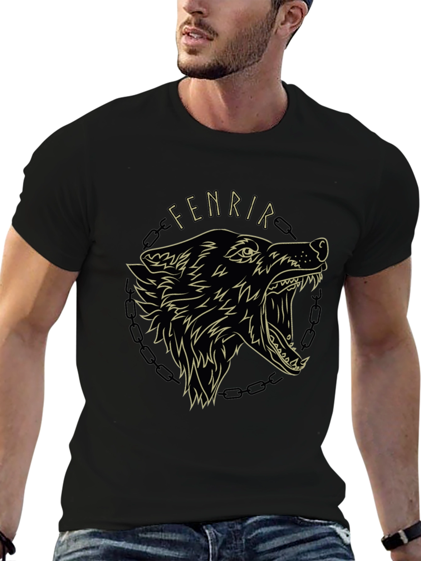 Fenrir Wolf Graphic Tee - Black