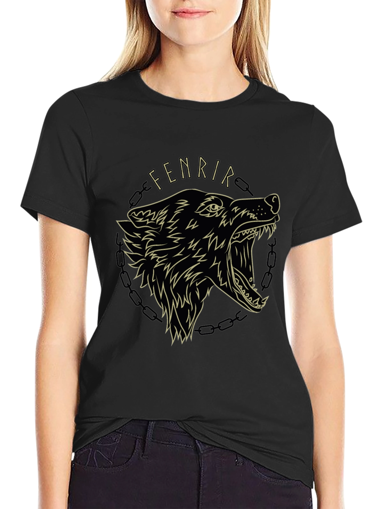 Fenrir Wolf Graphic Tee - Black