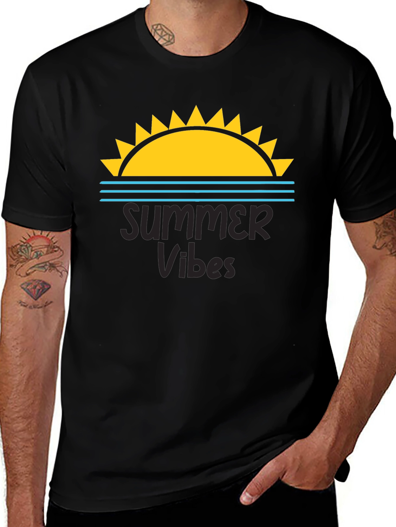 Summer Vibes Graphic Tee - Black Cotton T-Shirt