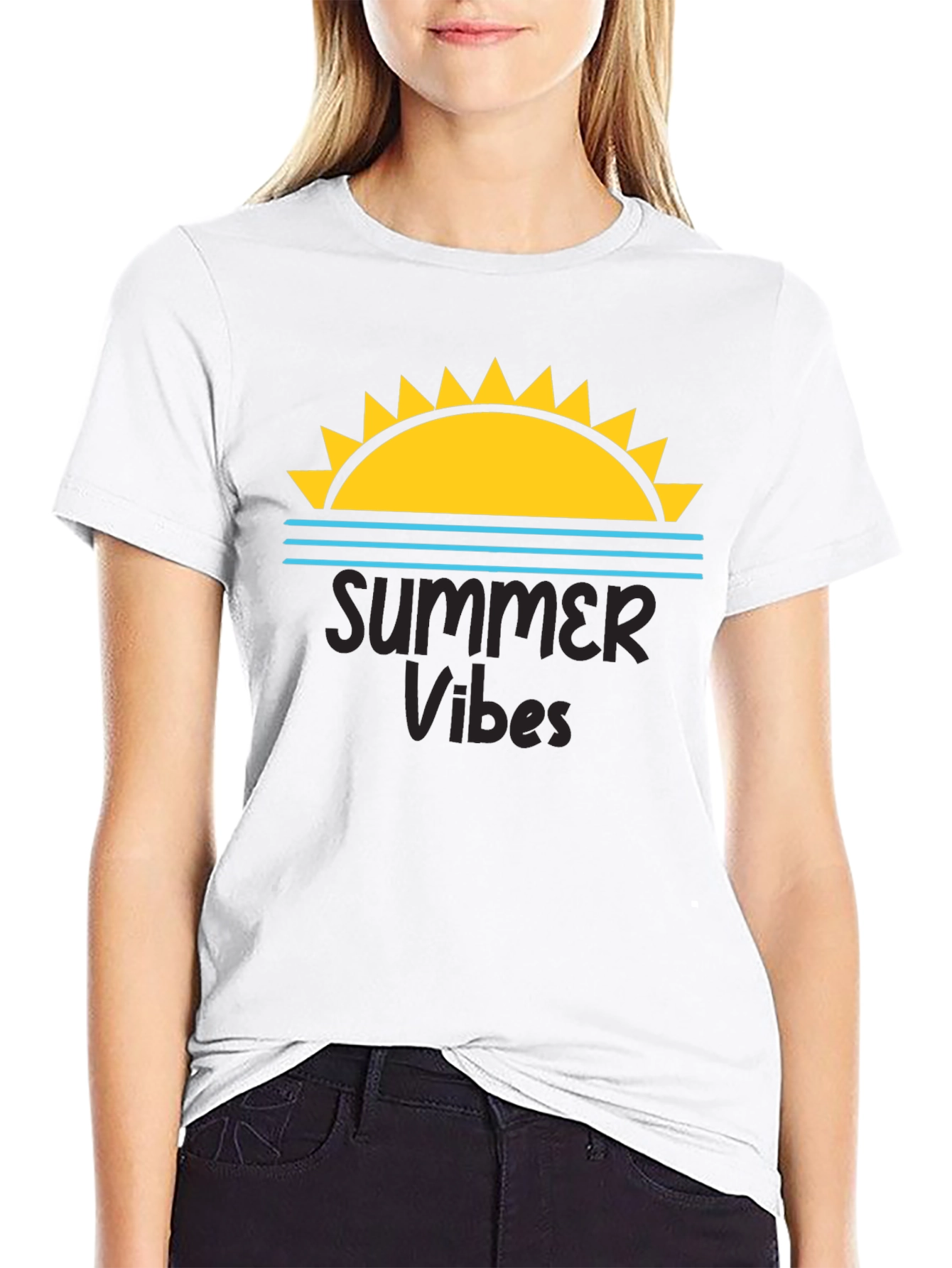 Summer Vibes Graphic Tee - Black Cotton T-Shirt