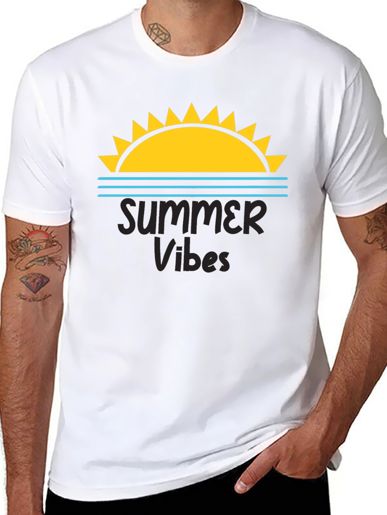 Summer Vibes Graphic Tee - Black Cotton T-Shirt