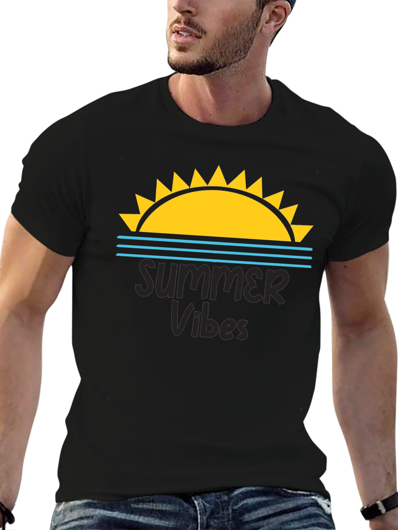 Summer Vibes Graphic Tee - Black Cotton T-Shirt