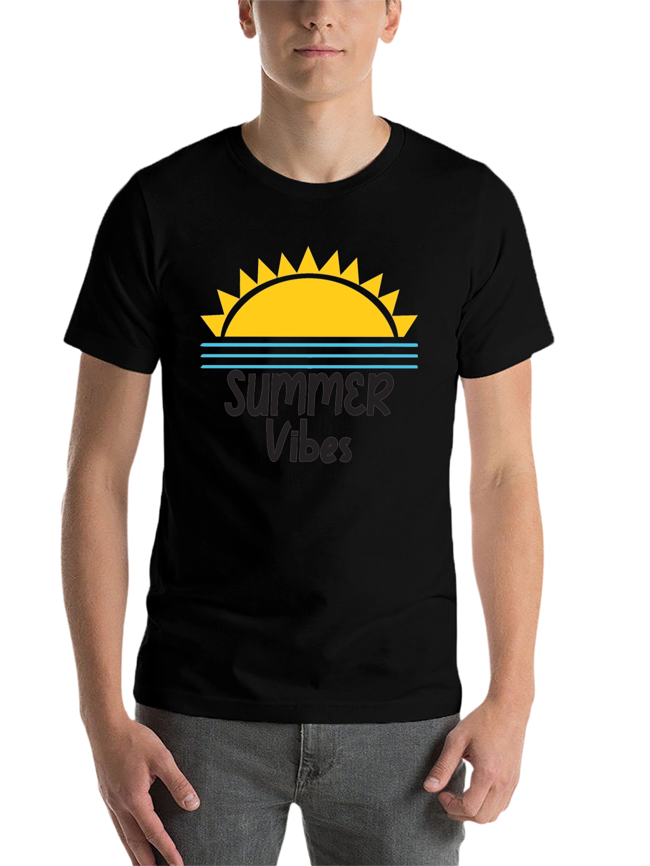 Summer Vibes Graphic Tee - Black Cotton T-Shirt