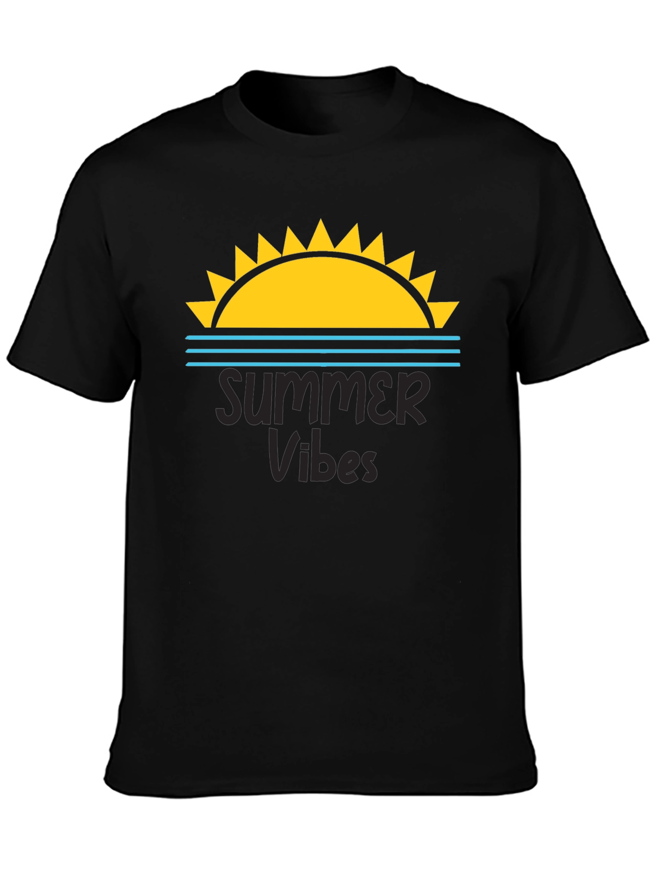 Summer Vibes Graphic Tee - Black Cotton T-Shirt