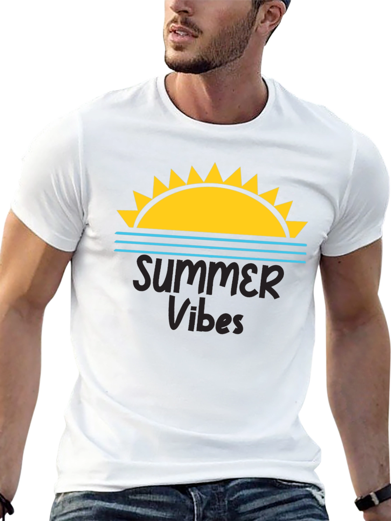Summer Vibes Graphic Tee - Black Cotton T-Shirt