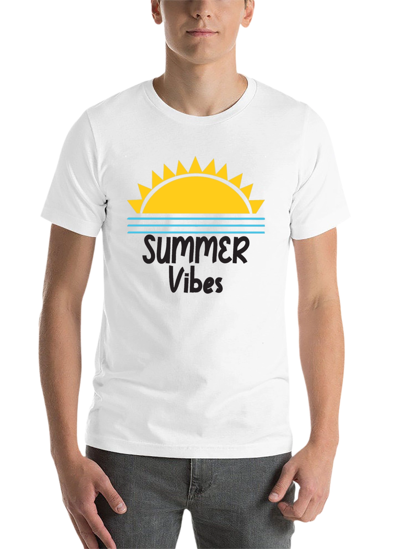 Summer Vibes Graphic Tee - Black Cotton T-Shirt
