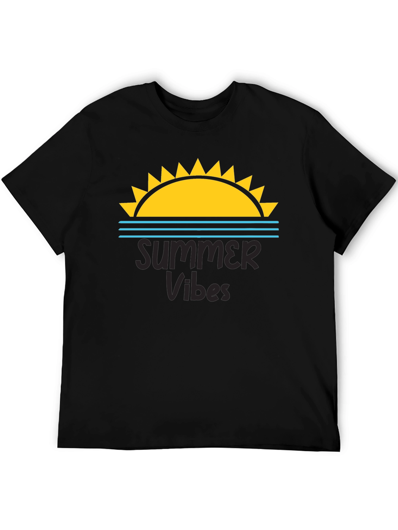 Summer Vibes Graphic Tee - Black Cotton T-Shirt
