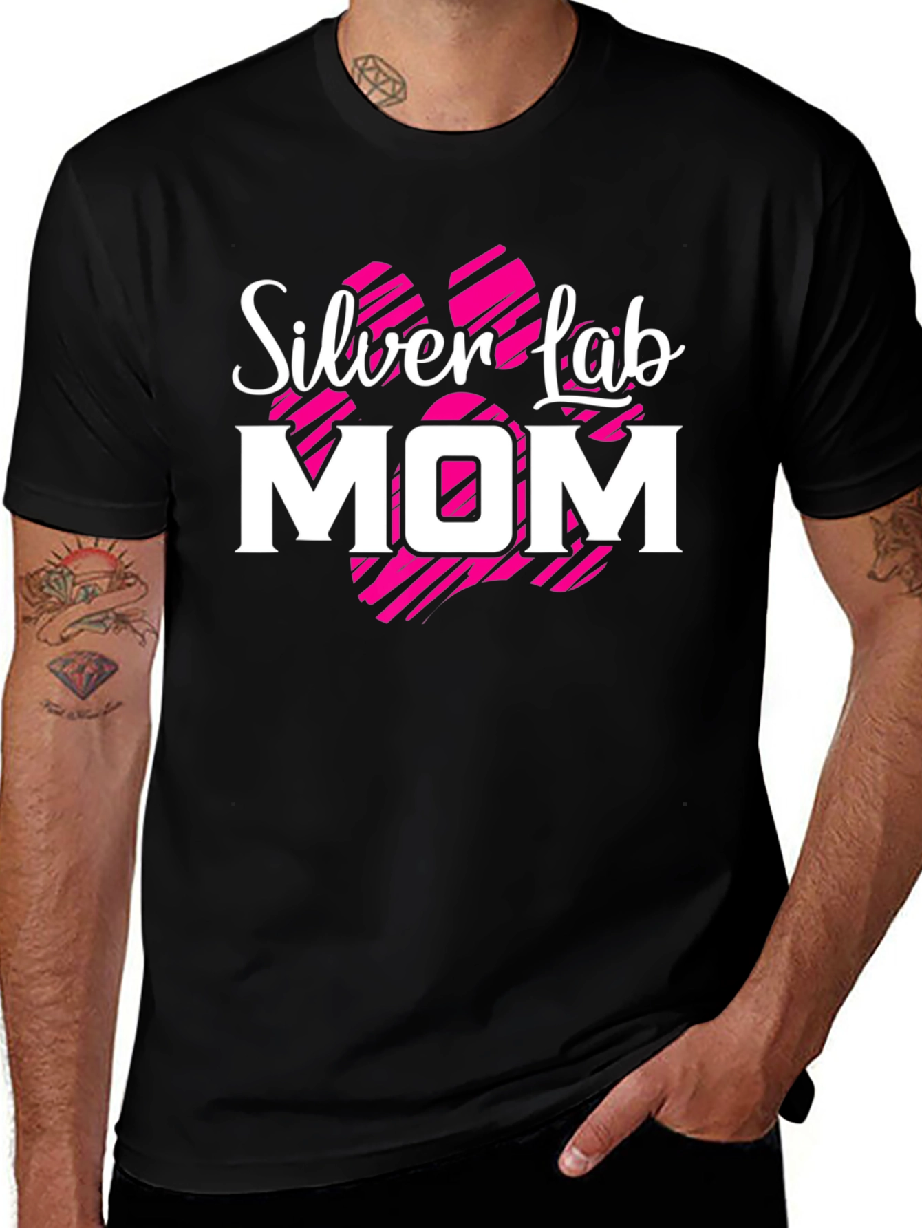 Silver Lab Mom Black T-Shirt Dog Paw Print Design