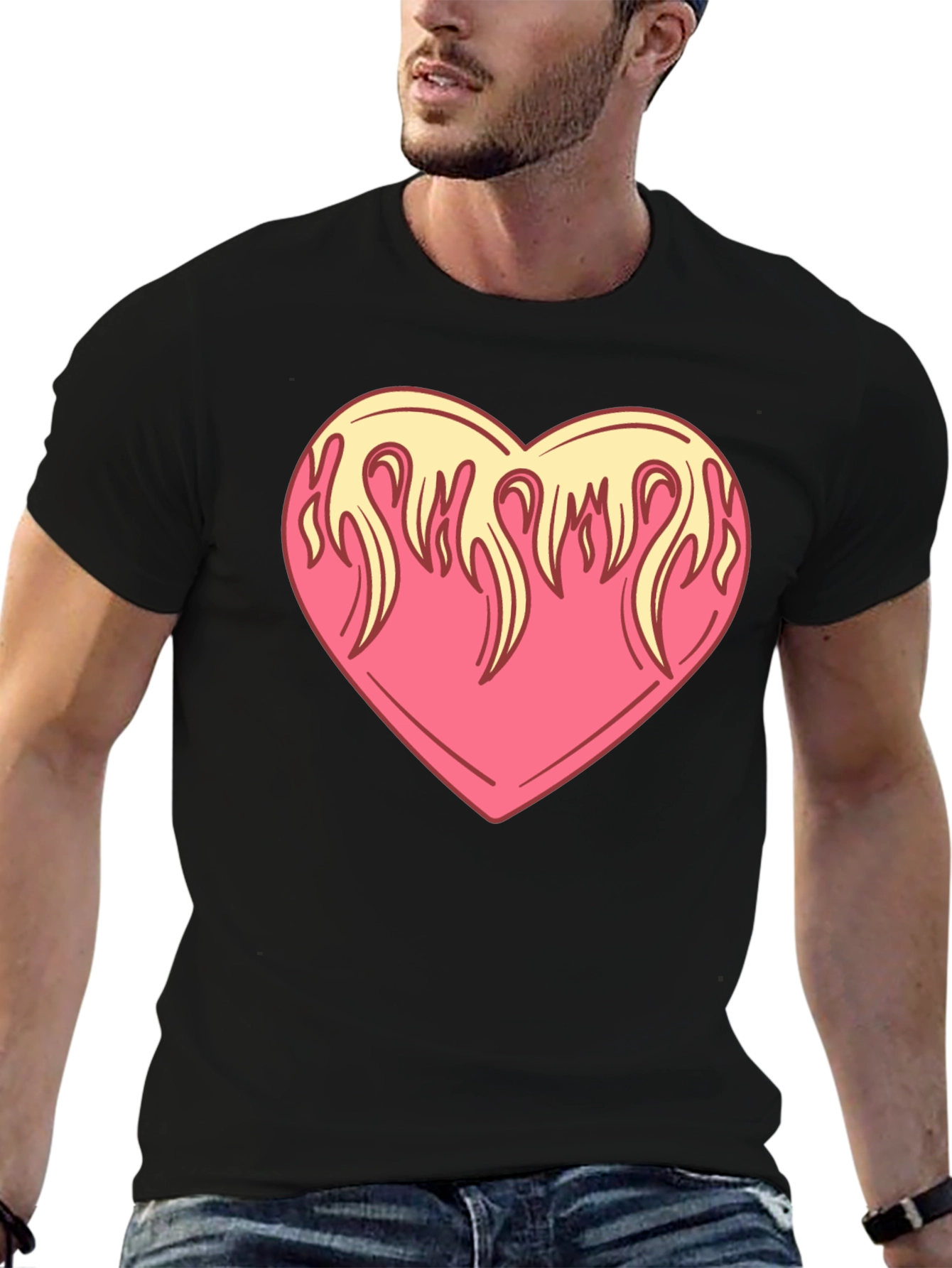 Flaming Heart Graphic Tee - Cool Black Shirt