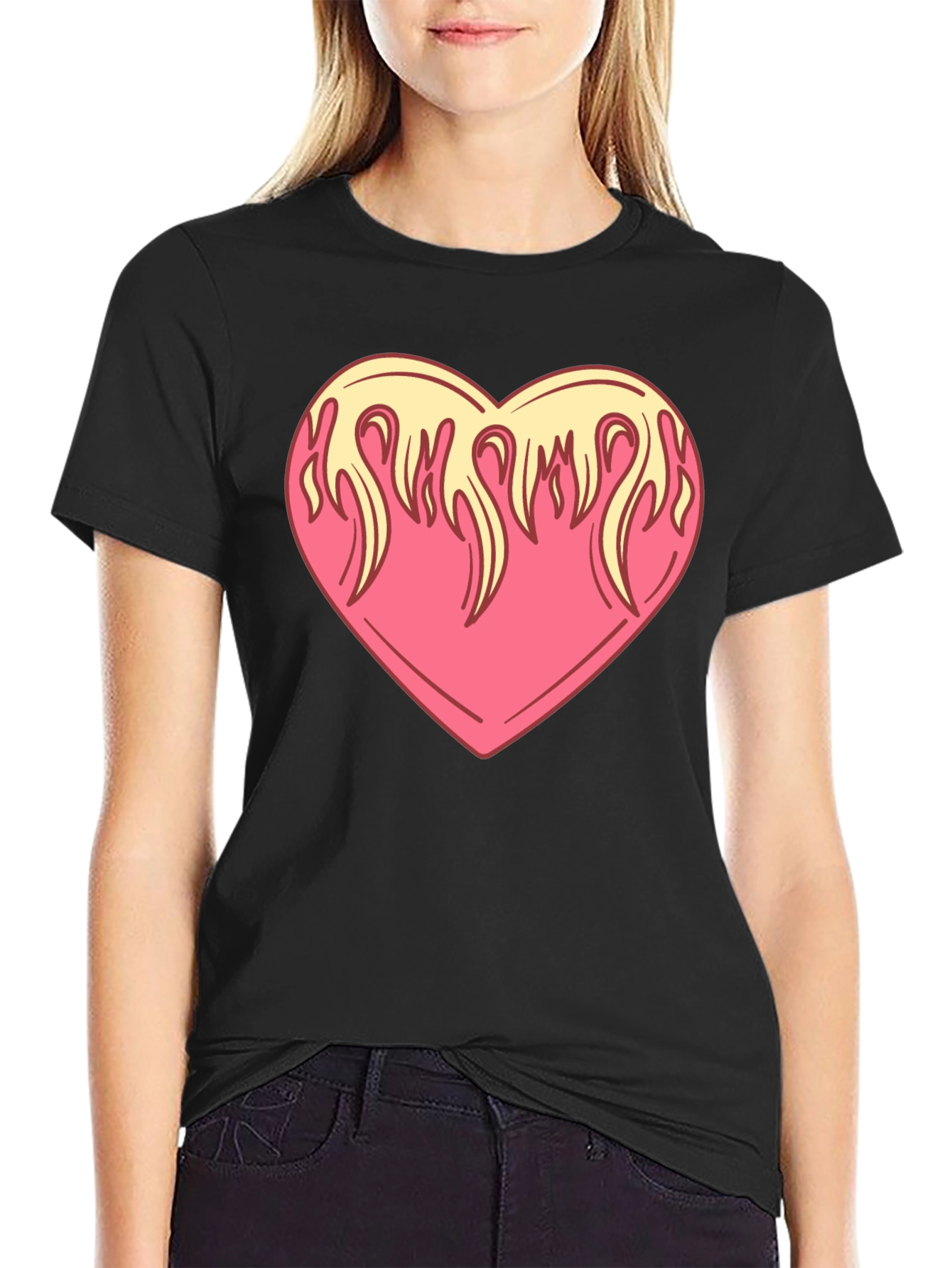 Flaming Heart Graphic Tee - Cool Black Shirt