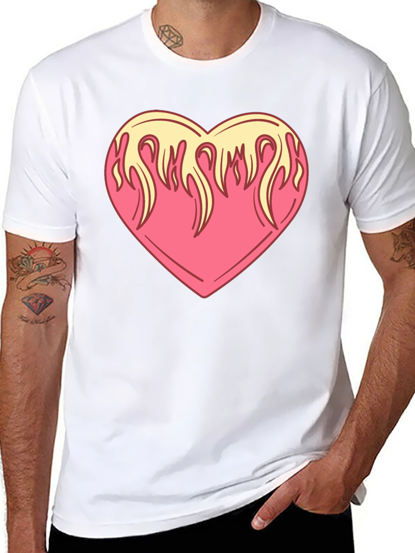 Flaming Heart Graphic Tee - Cool Black Shirt
