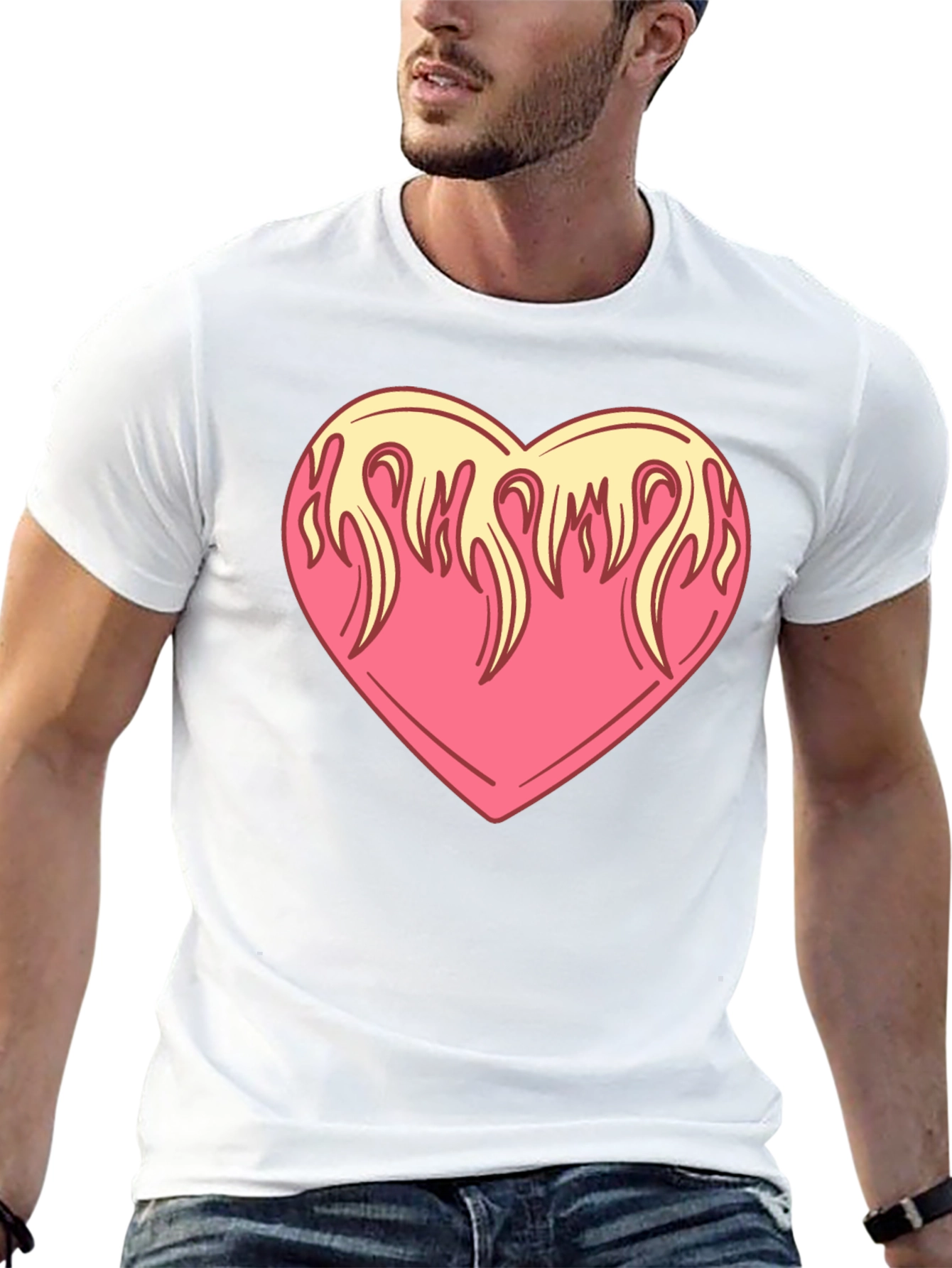Flaming Heart Graphic Tee - Cool Black Shirt