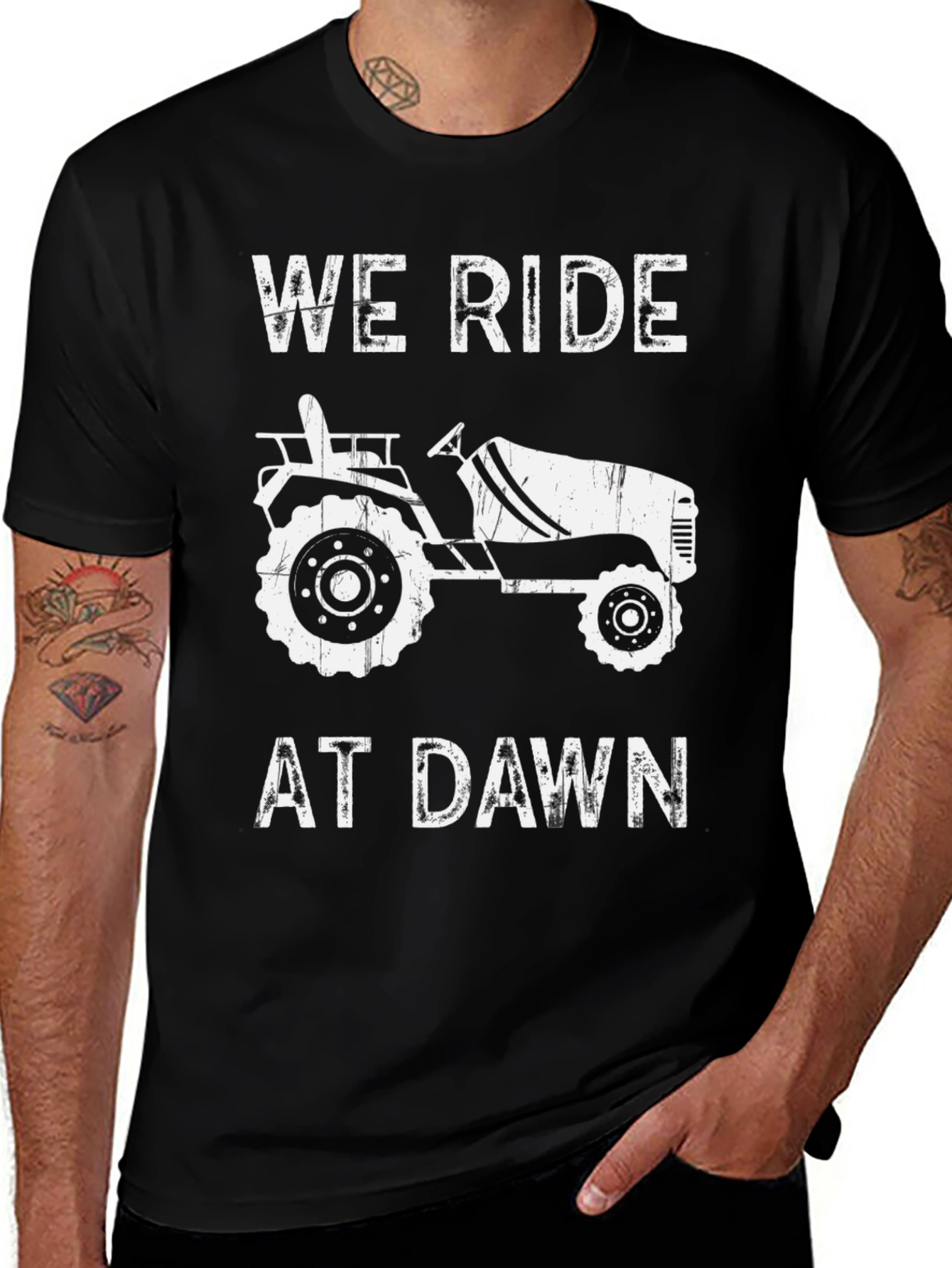 We Ride At Dawn Tractor Graphic Tee