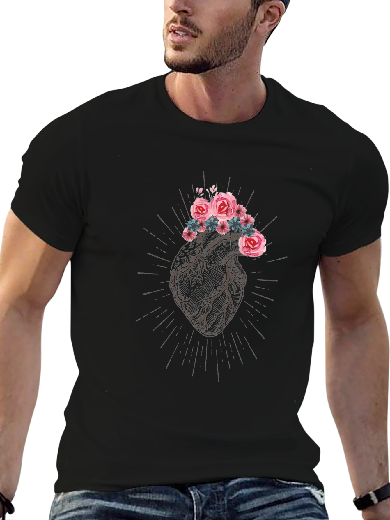 Floral Heart Graphic Tee - Stylish Comfort
