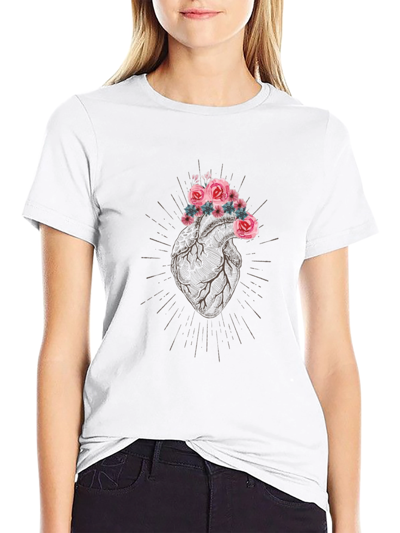 Floral Heart Graphic Tee - Stylish Comfort