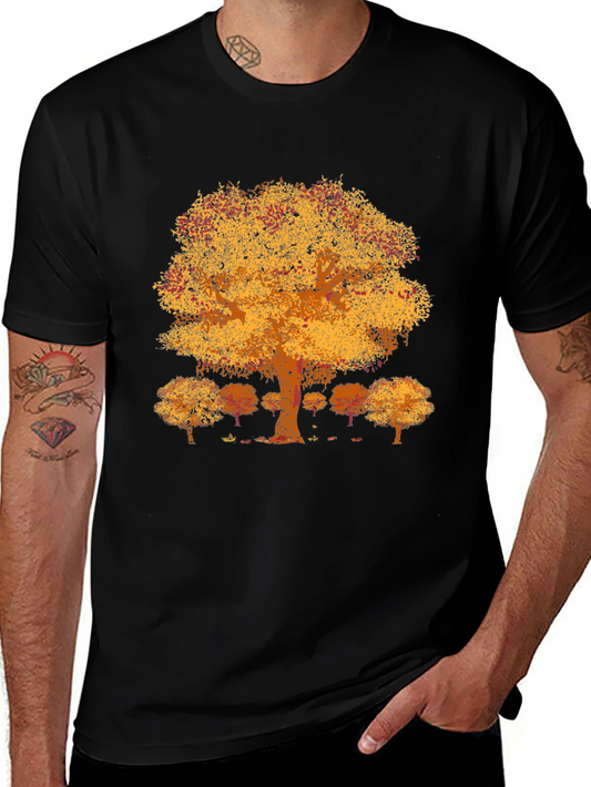 Autumn Tree Graphic Tee - Black Crew Neck