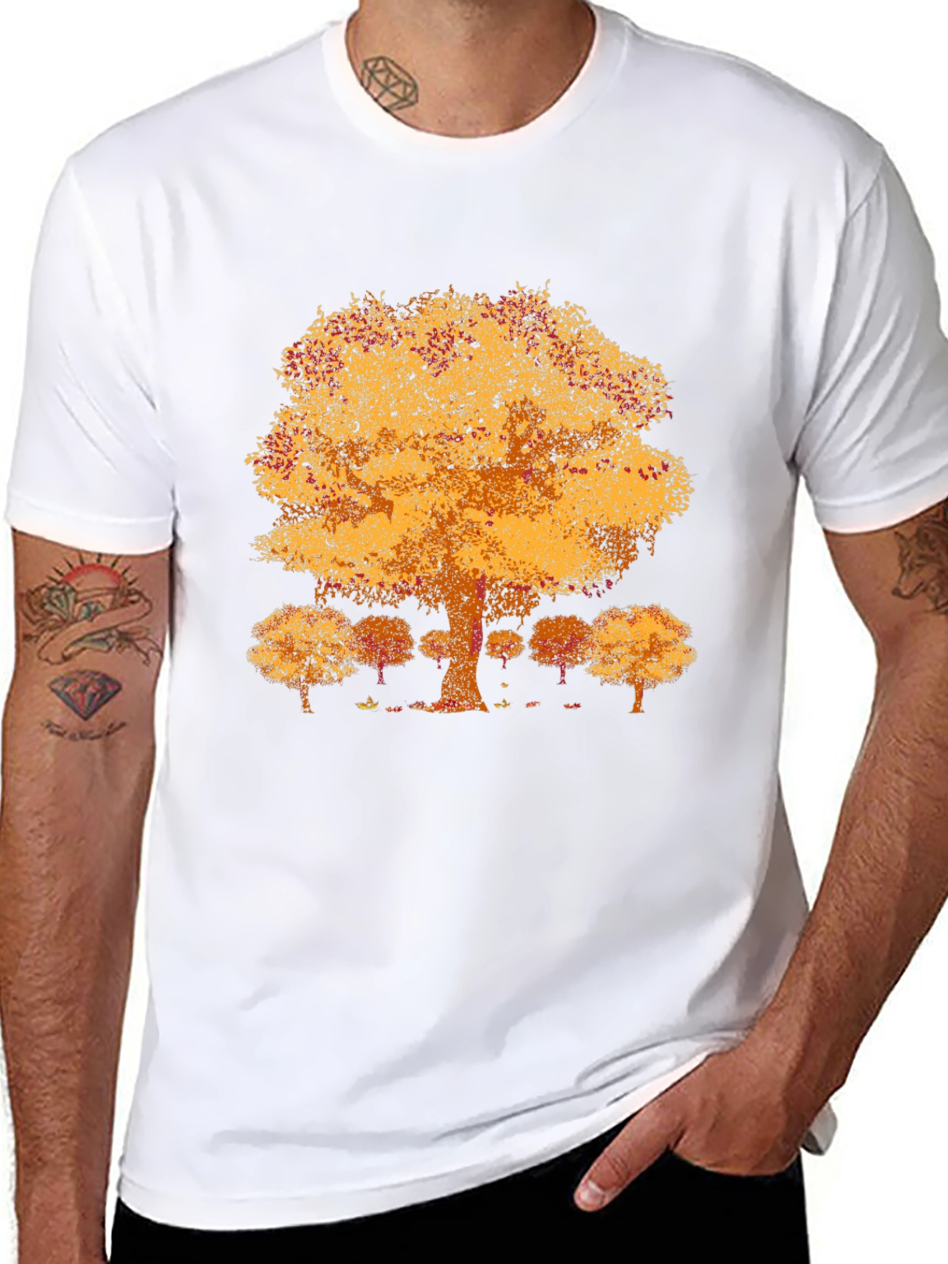 Autumn Tree Graphic Tee - Black Crew Neck