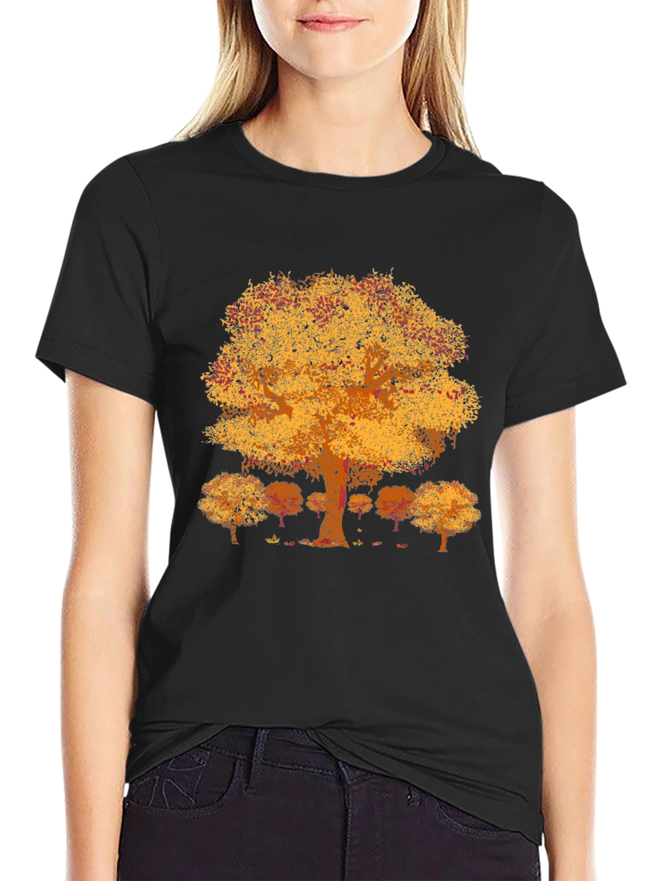 Autumn Tree Graphic Tee - Black Crew Neck