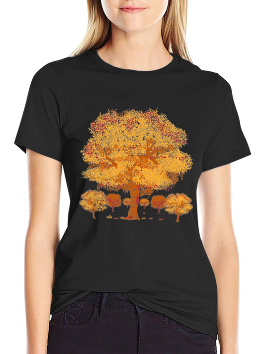 Autumn Tree Graphic Tee - Black Crew Neck