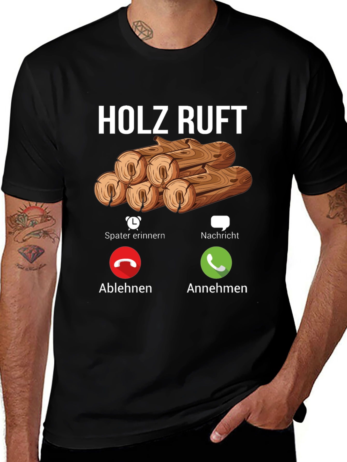 Holz Ruft Mens T-Shirt: Wood Calling Funny Graphic Tee