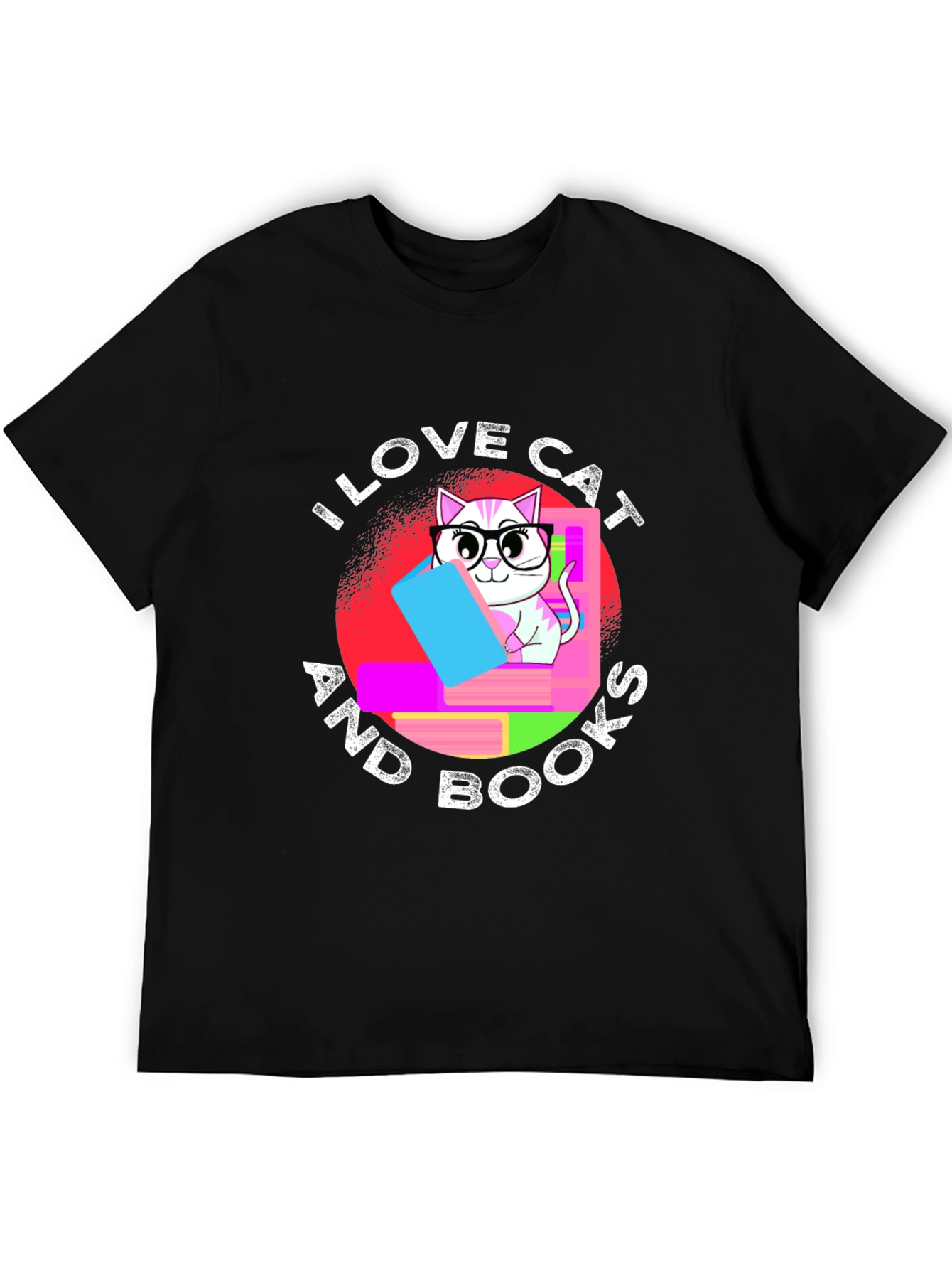 I Love Cat and Books T-Shirt Unisex Black Tee