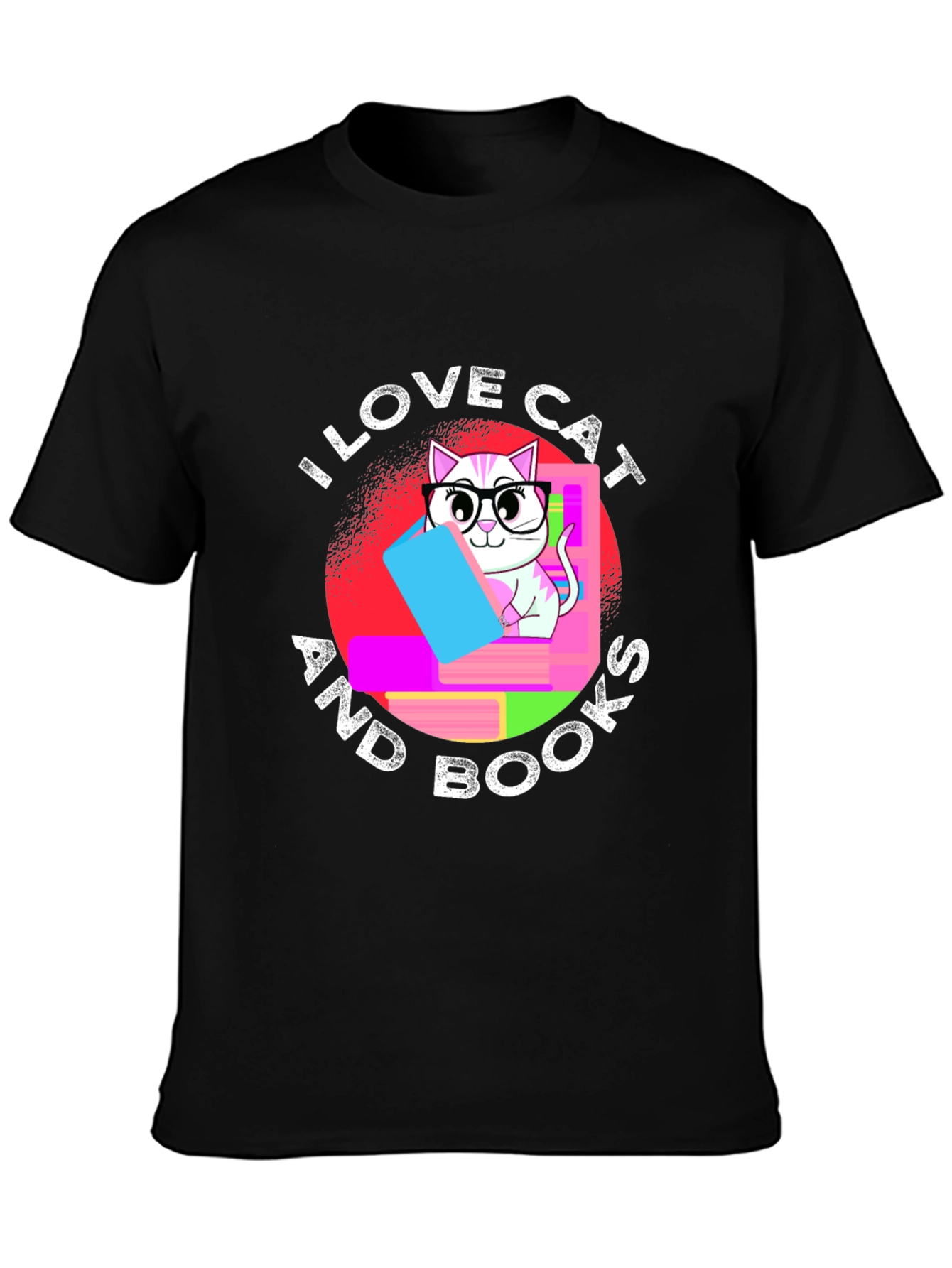 I Love Cat and Books T-Shirt Unisex Black Tee