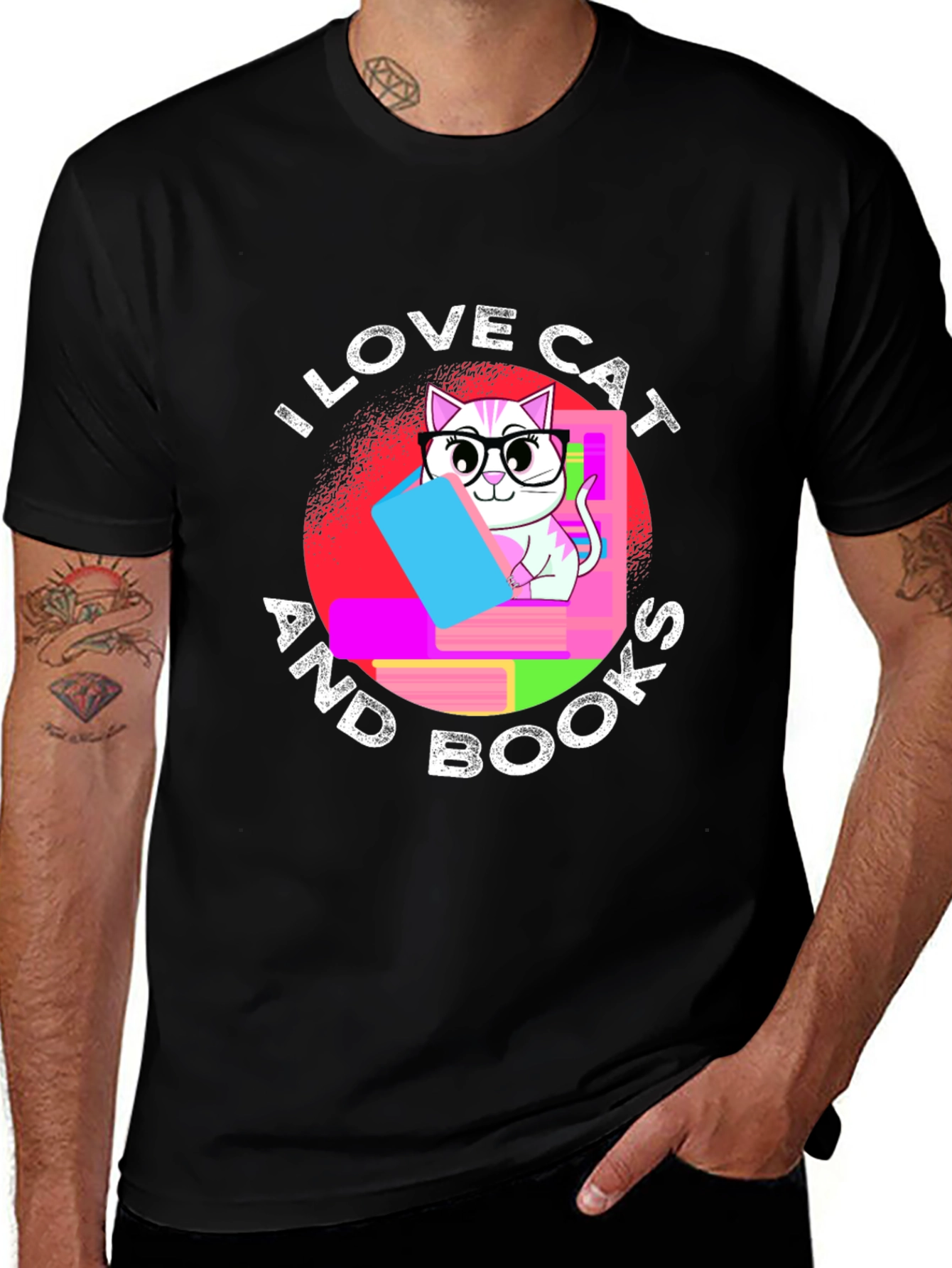 I Love Cat and Books T-Shirt Unisex Black Tee