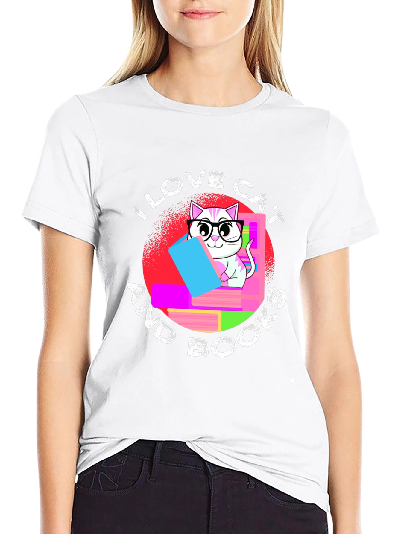 I Love Cat and Books T-Shirt Unisex Black Tee