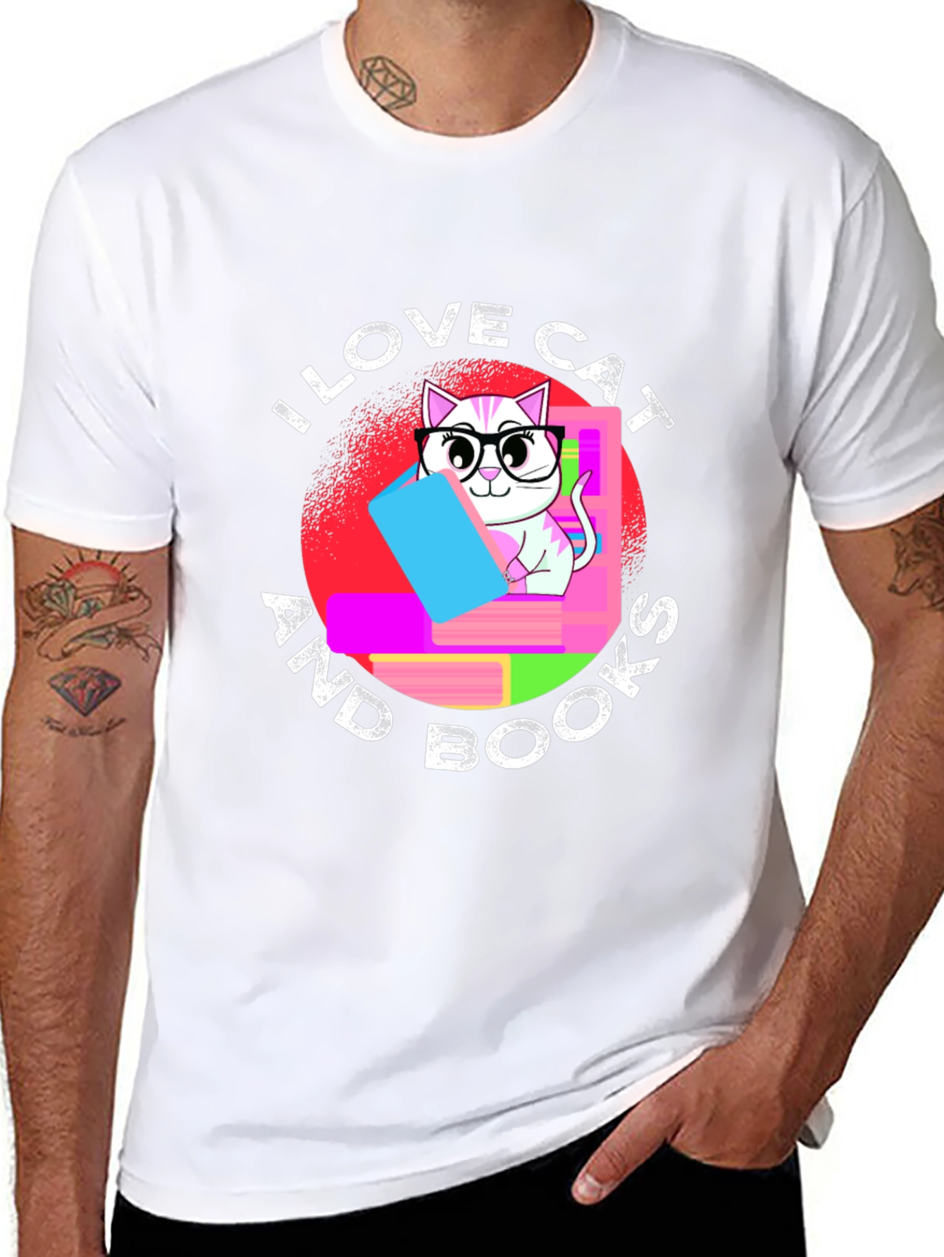 I Love Cat and Books T-Shirt Unisex Black Tee