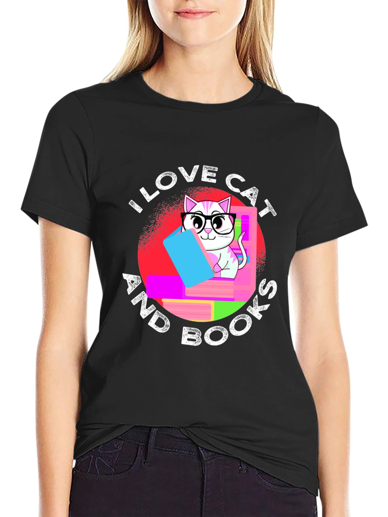 I Love Cat and Books T-Shirt Unisex Black Tee