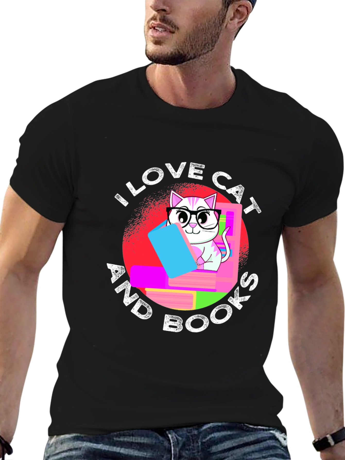 I Love Cat and Books T-Shirt Unisex Black Tee