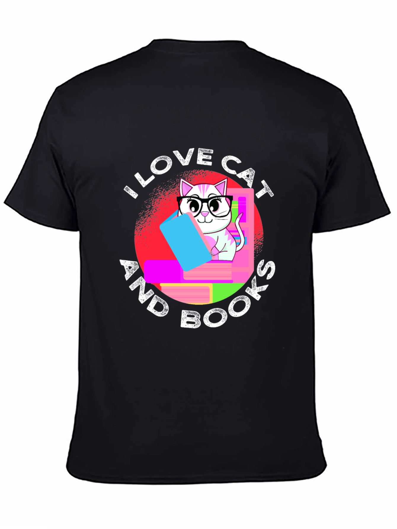 I Love Cat and Books T-Shirt Unisex Black Tee