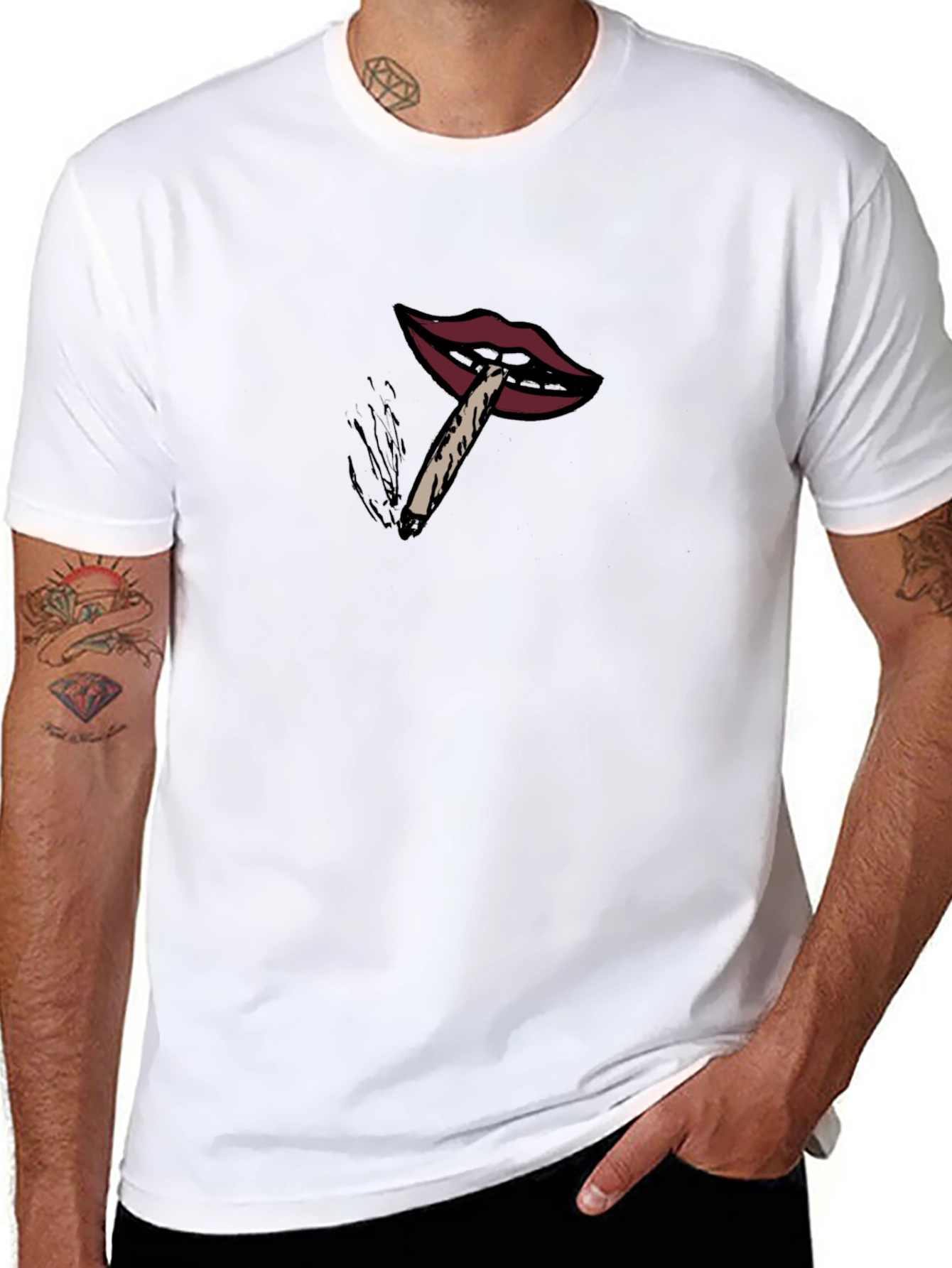 Lips Smoking Joint Graphic T-Shirt
